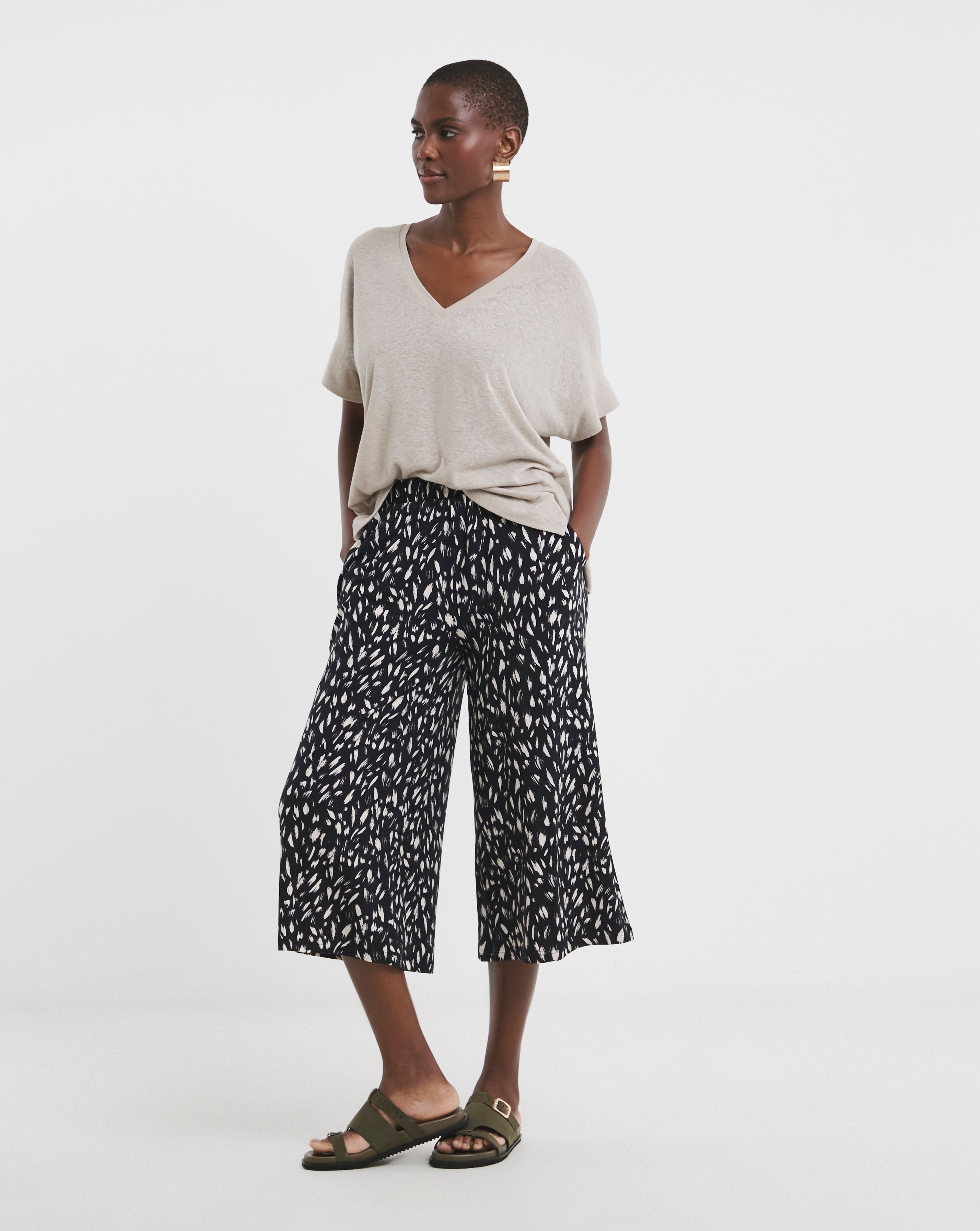 Jersey Cropped Wide Leg Culottes