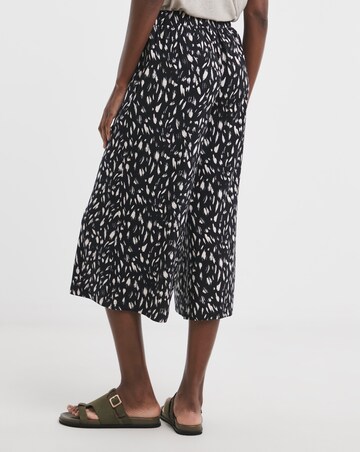 Navy Print Jersey Cropped Wide Leg Culottes