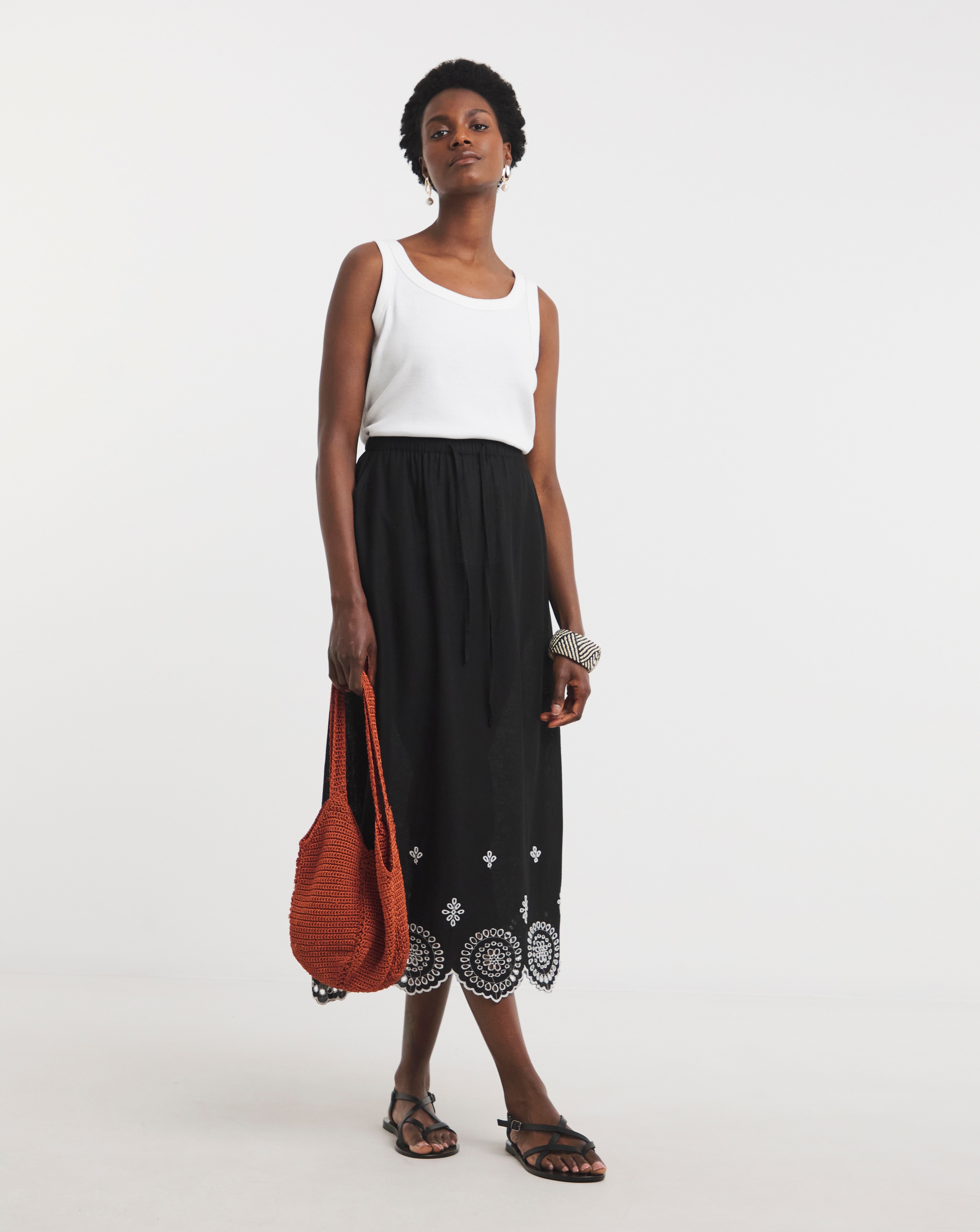 Broderie Scalloped Hem Maxi Skirt