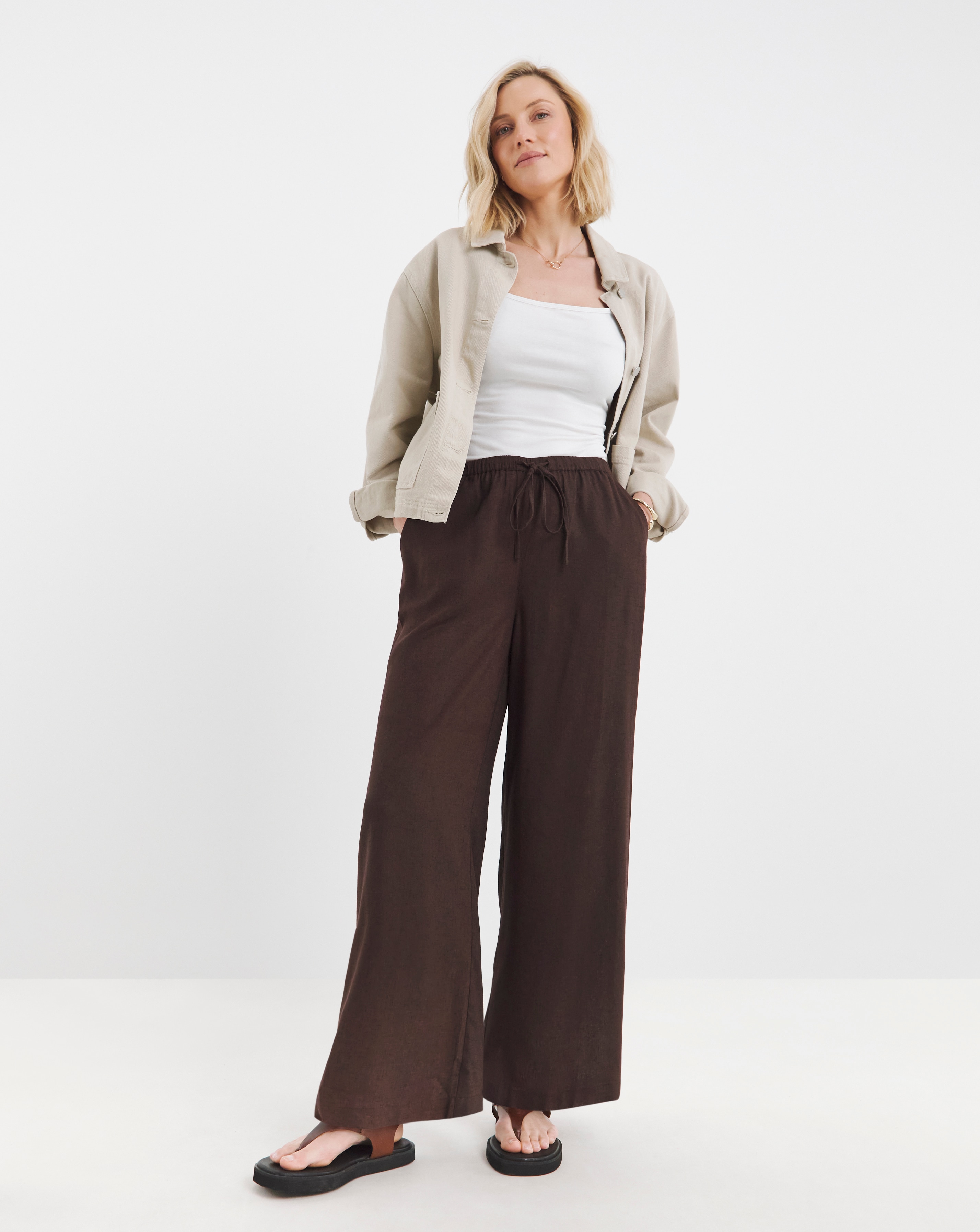 Linen Mix Wide Leg Trouser