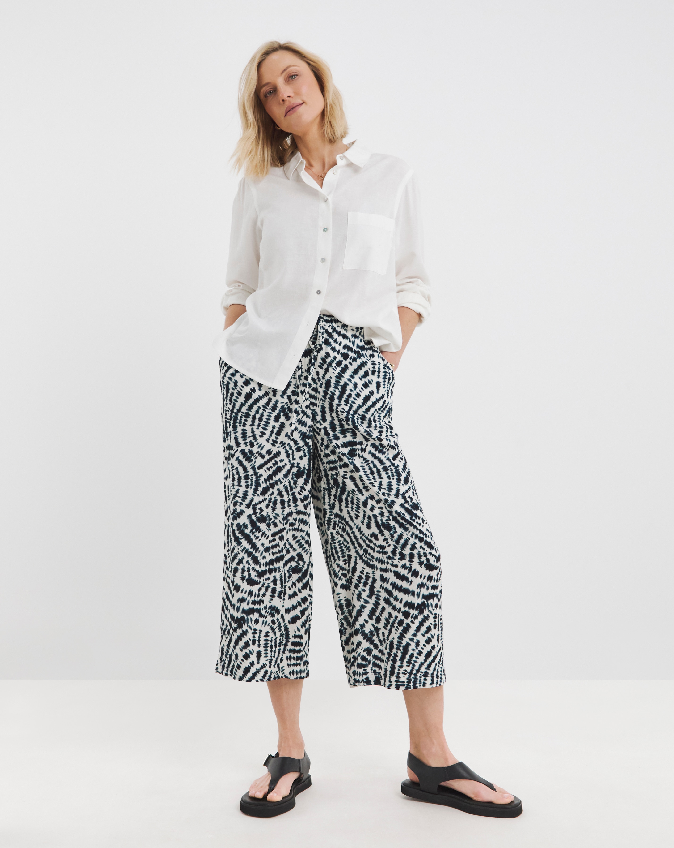 Linen Mix Cropped Wide Leg Culottes