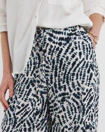 Navy Print Linen Mix Cropped Wide Leg Culottes