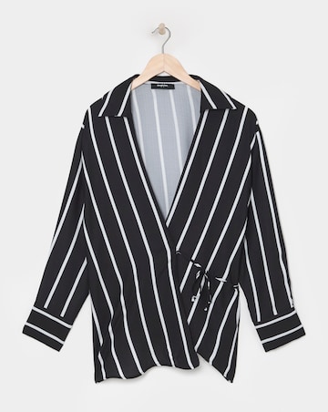 Mono Striped Tie Front Wrap Shirt