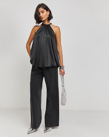 Black Satin Halterneck Top
