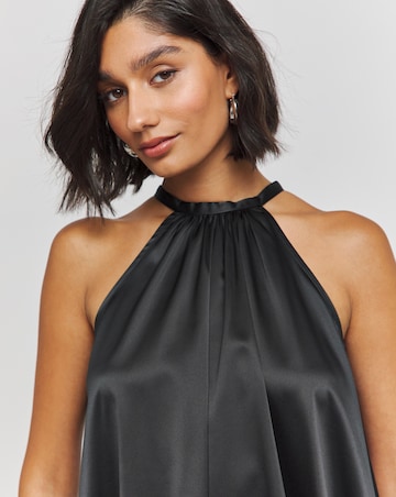 Black Satin Halterneck Top