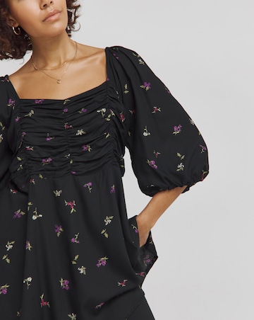 Black Ditsy Square Neck Blouse