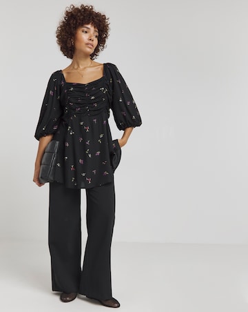 Black Ditsy Square Neck Blouse