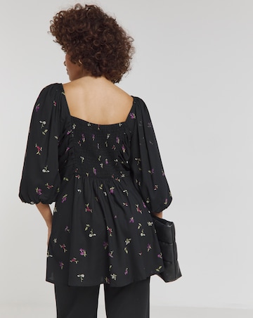 Black Ditsy Square Neck Blouse