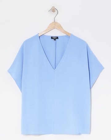 Blue V Neck Textured Boxy Blouse