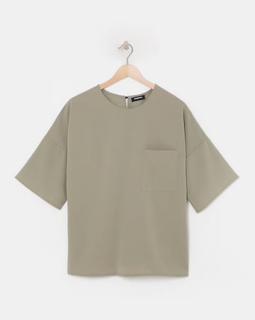Khaki Pocket Drop Shoulder Boxy Blouse