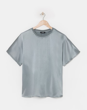 Rib Neck Satin Boxy Blouse