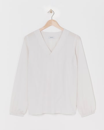 Ivory V Neck Long Sleeve Boxy Blouse
