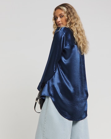 Navy Premium Satin Relaxed Shirt