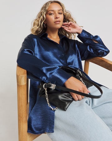 Navy Premium Satin Relaxed Shirt