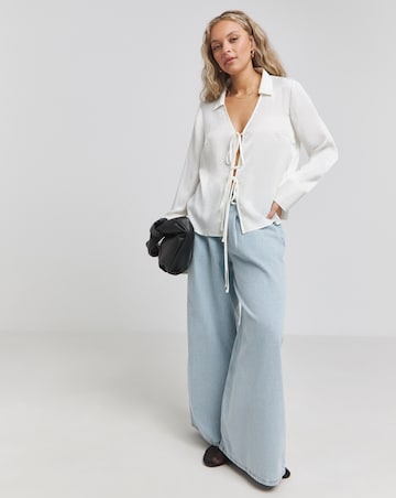 Satin Tie Front Long Sleeve Shirt