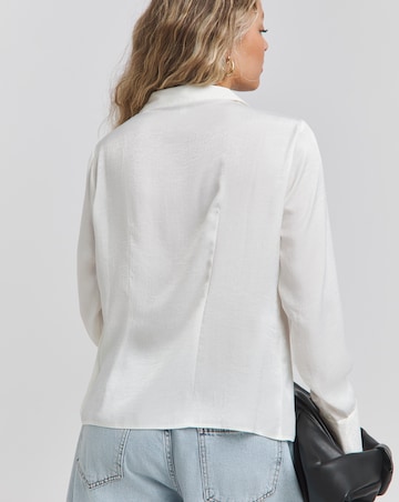 Satin Tie Front Long Sleeve Shirt