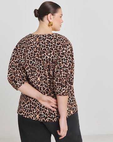 Leopard V Neck Puff Sleeve Blouse