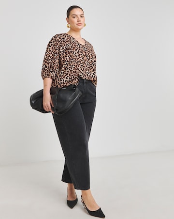 Leopard V Neck Puff Sleeve Blouse