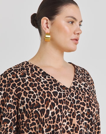 Leopard V Neck Puff Sleeve Blouse