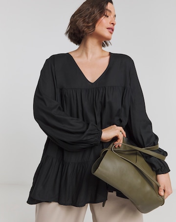 Black Viscose Balloon Sleeve Blouse