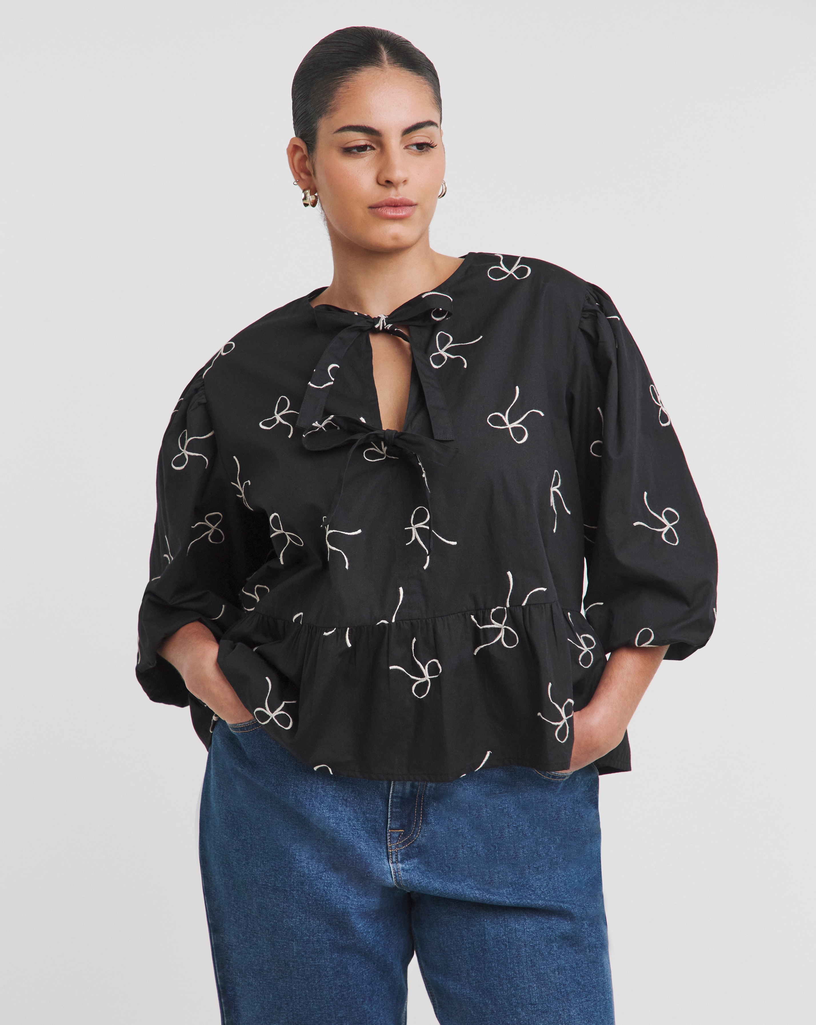 Simply Be Embroidered Bow Front Blouse