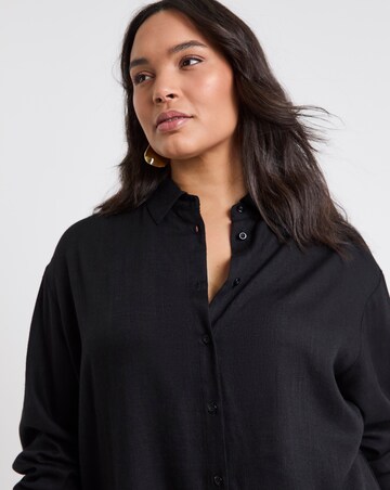 Simply Be Black Oversized Linen Mix Shirt