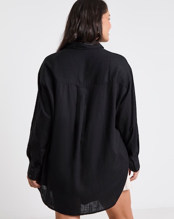 Simply Be Black Oversized Linen Mix Shirt