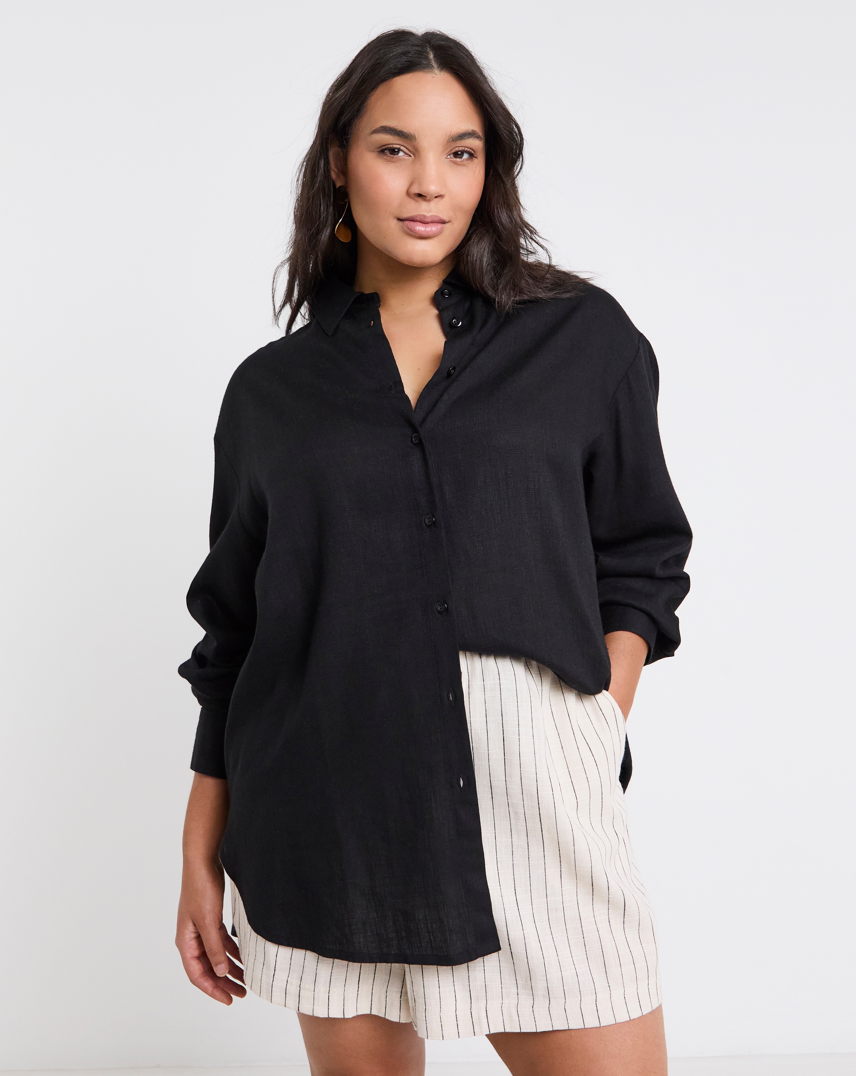 Simply Be Black Linen Mix Shirt