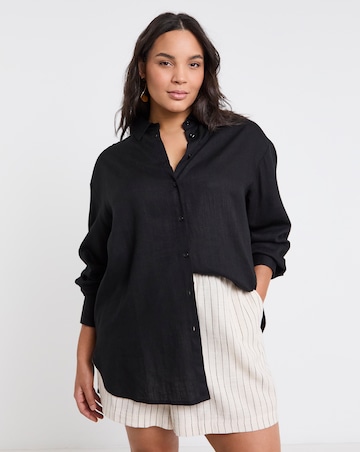 Simply Be Black Oversized Linen Mix Shirt