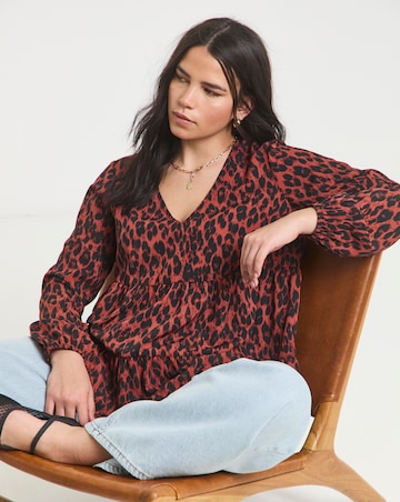 Simply Be Leopard Print Tiered Smock Top