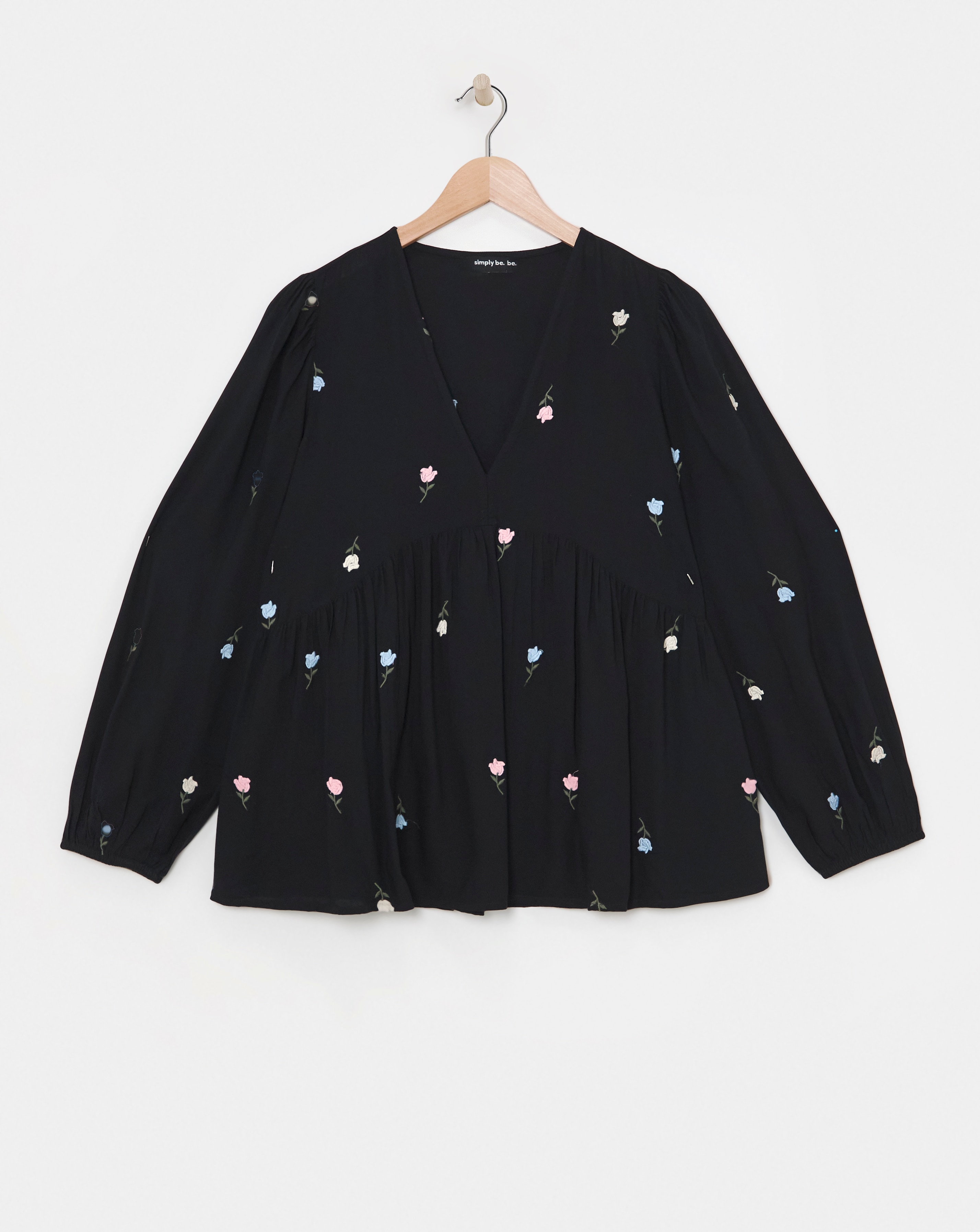 Embroidered V Neck Long Sleeve Blouse