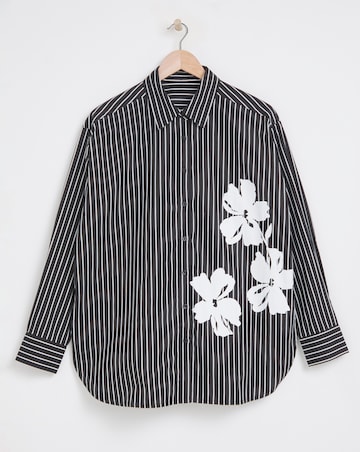 Placement Print Oversized Striped Poplin Shirt