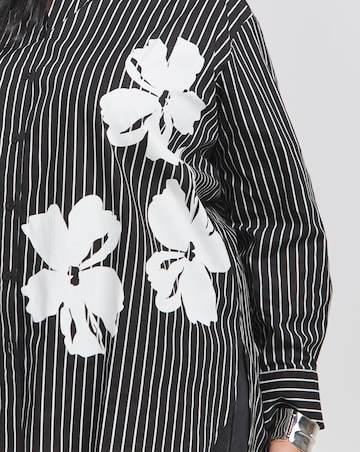 Placement Print Oversized Striped Poplin Shirt