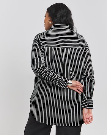 Placement Print Oversized Striped Poplin Shirt