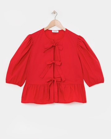 Tie Front Puff Sleeve Smock Top