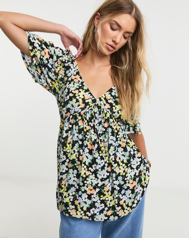 Simply Be Simply Be Floral Print Crinkle Short Sleeve Blouse