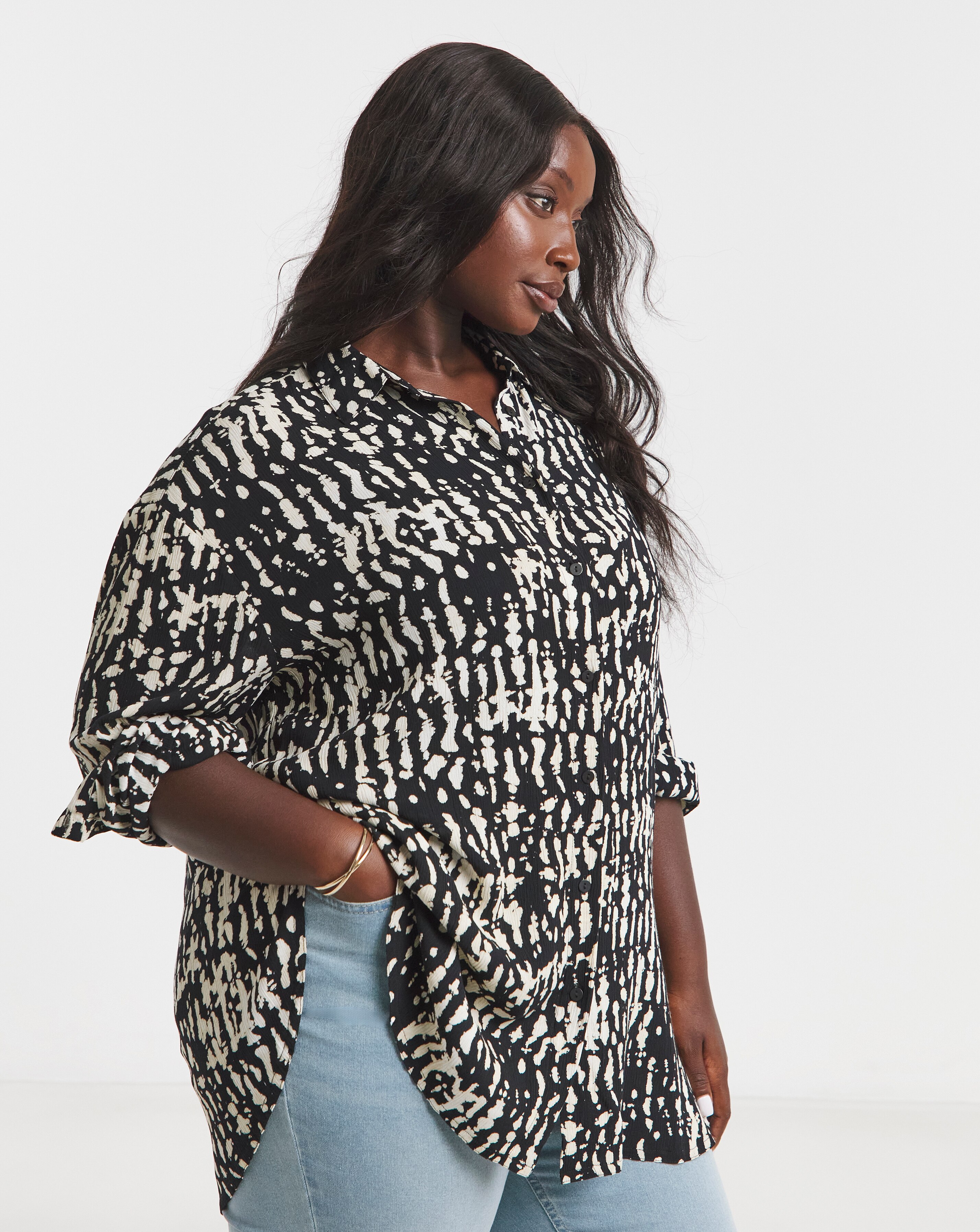 Simply Be Mono Print Crinkle Shirt