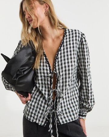 Simply Be Gingham Tie Front Long Sleeve Top