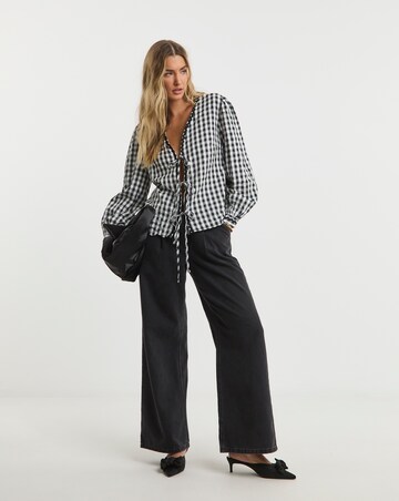 Simply Be Gingham Tie Front Long Sleeve Top