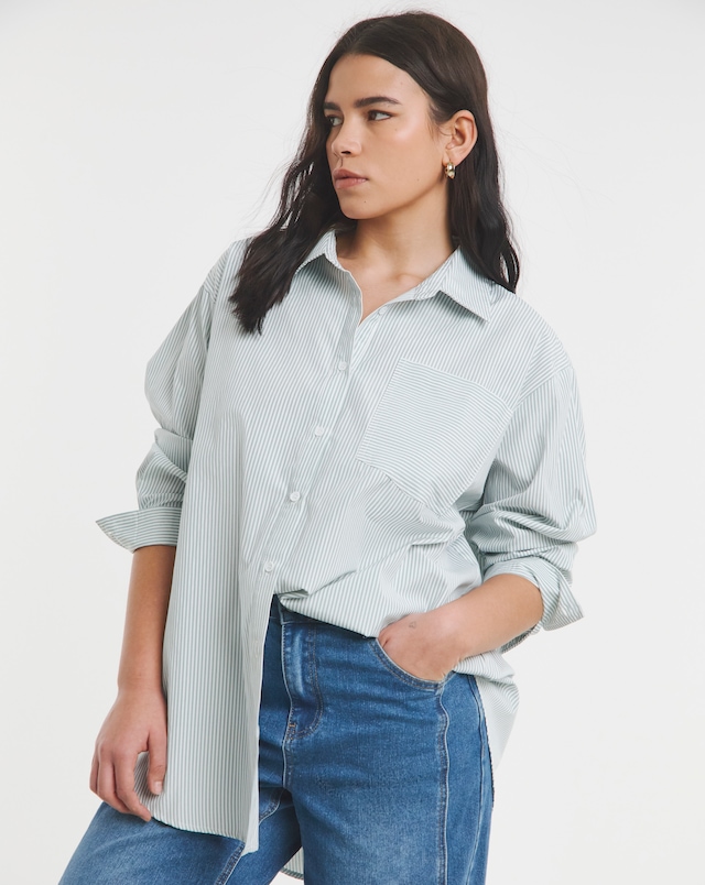 Relaxed Stripe Print Cotton Shirt