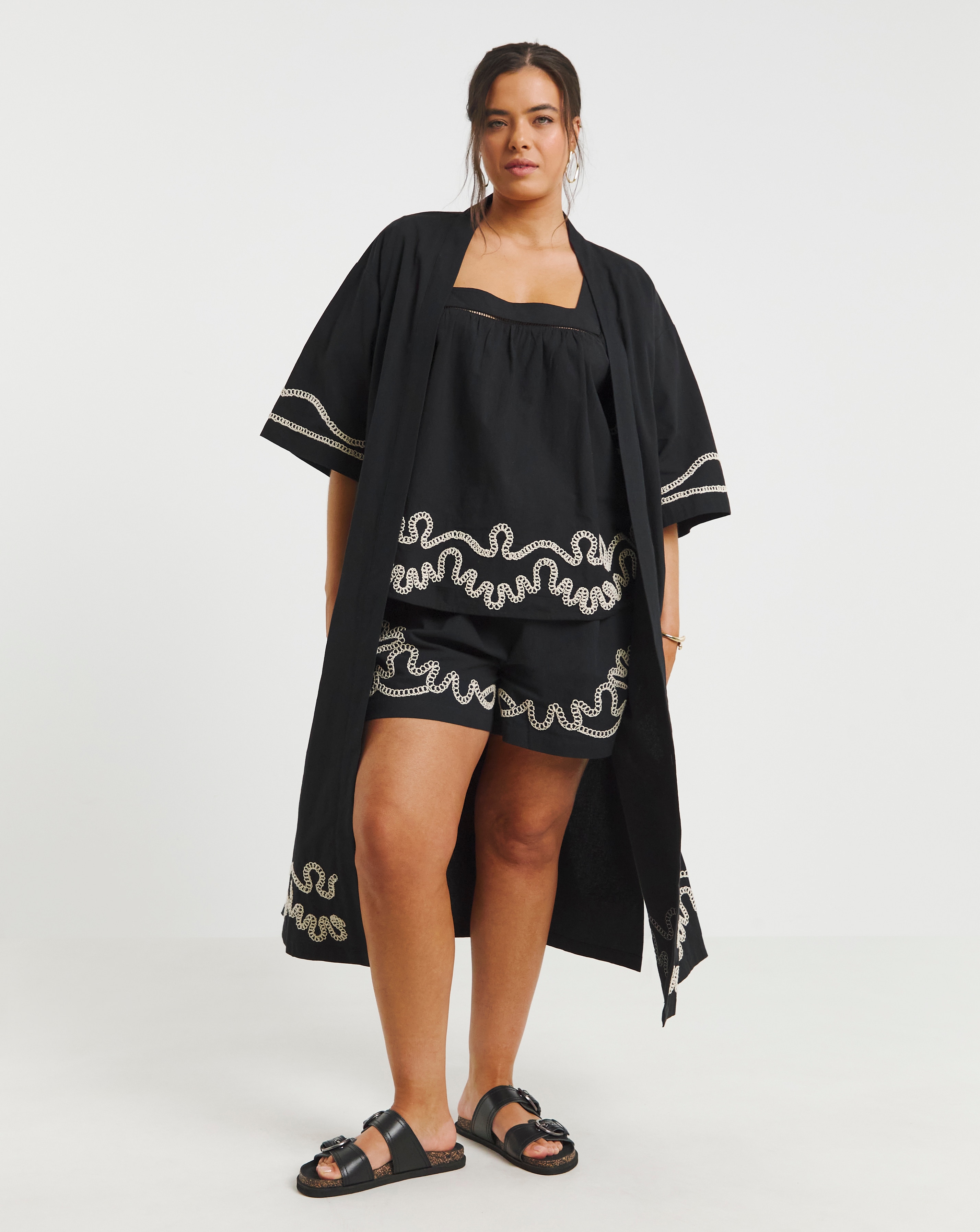 Simply Be Black Embroidered Kimono
