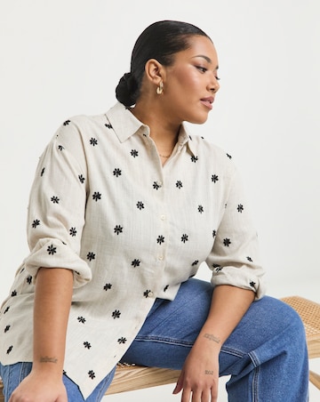 Simply Be Daisy Embroidered Linen Mix Shirt