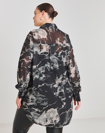 Printed Georgette Long Line Sheer Shirt