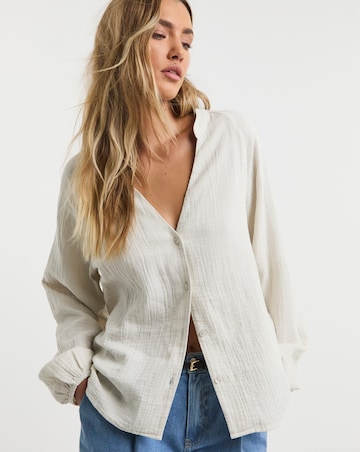 Simply Be Stone Cheesecloth Boxy Shirt