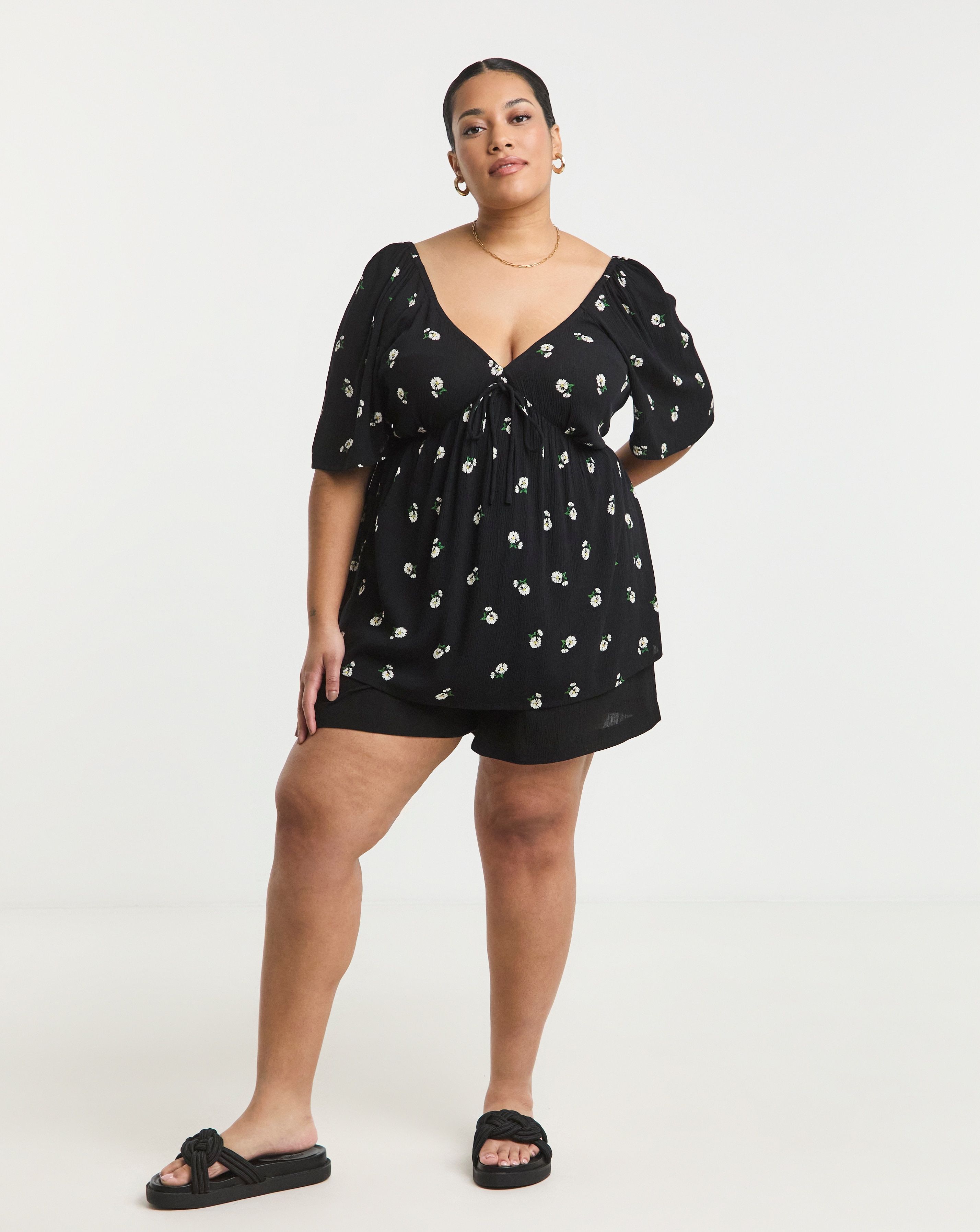 Simply Be Black Ditsy Crinkle Blouse
