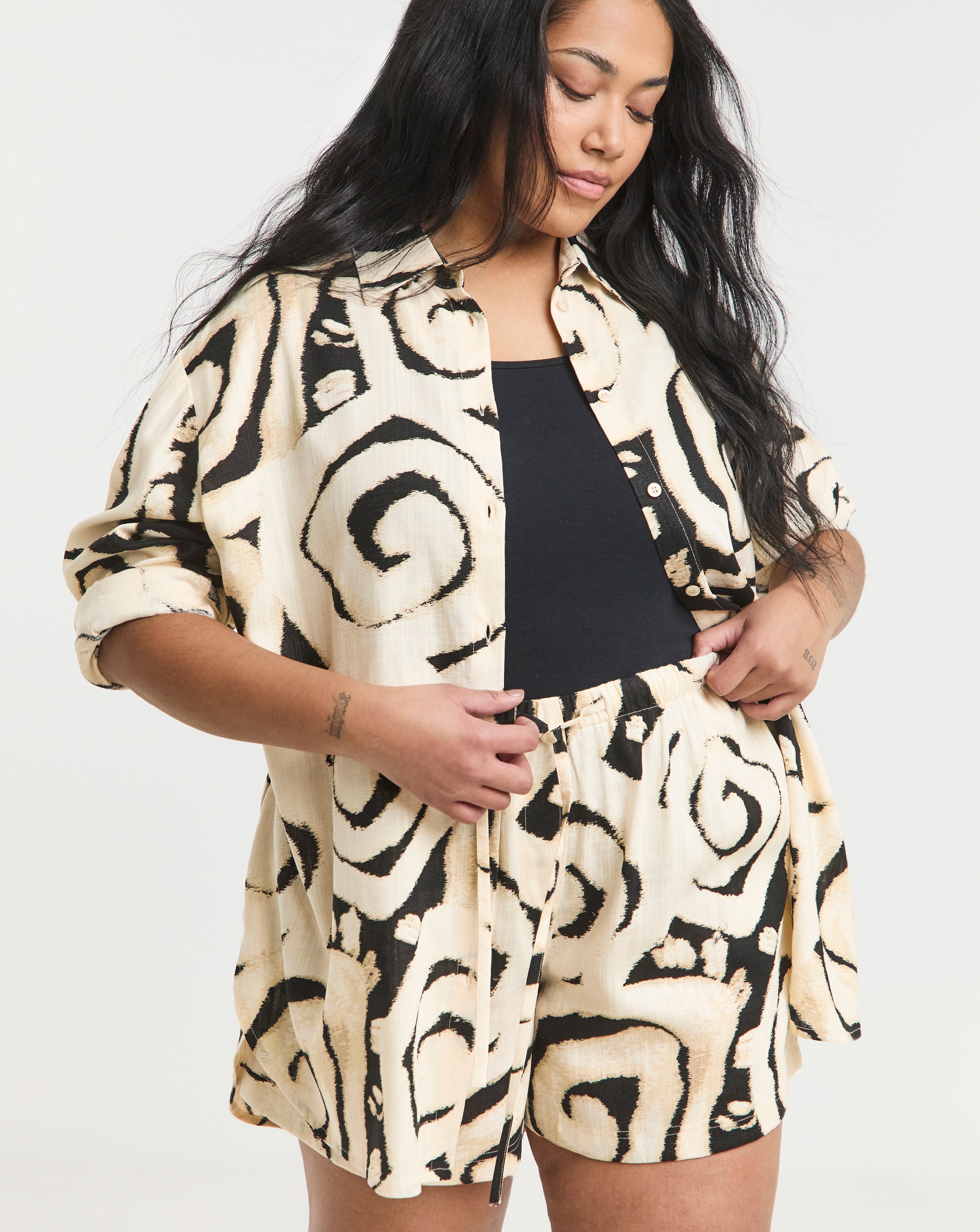 Simply Be Mono Print Linen Mix Shirt