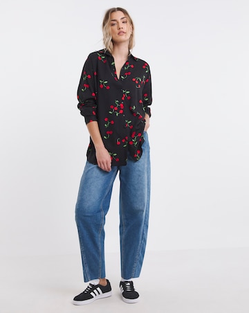 Simply Be Cherry Print Long Sleeve Viscose Relaxed Shirt