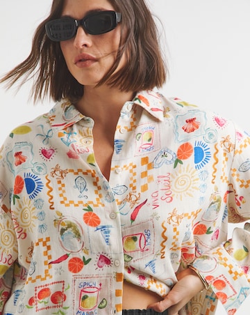 Simply Be Conversational Print Linen Blend Shirt