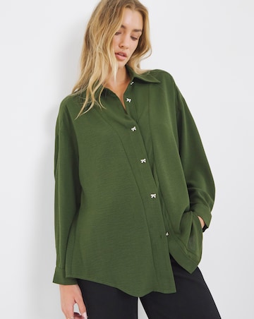 Simply Be Green Bow Button Detail Shirt