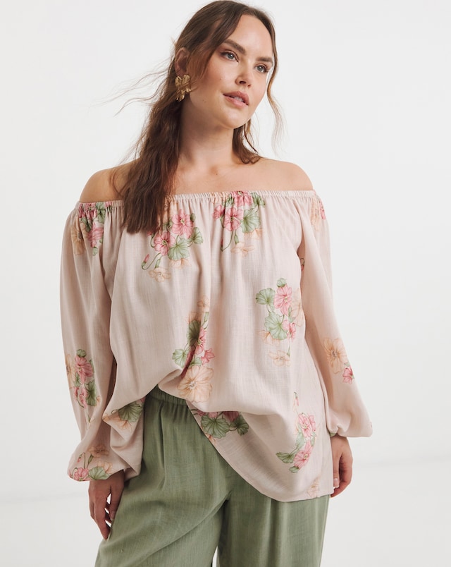 Simply Be Floral Bardot Linen Blend Top